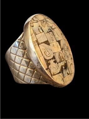 Vintage Jay King DTR 925 Sterling Mosaic Abalone Shell Tile Wide Band Ring